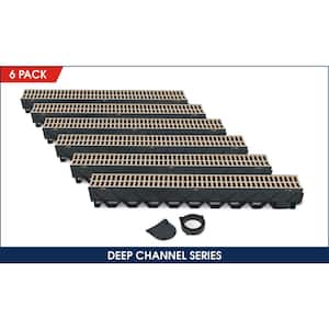 Storm Drain Deep Series 5 in. W x 5.25 in. D x 39.4 in. L Channel Drain Kit with Sandstone Grate (6-Pack)