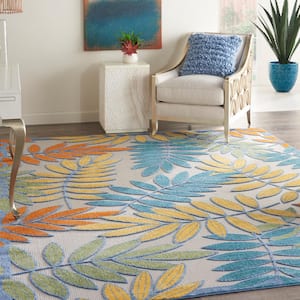 Aloha Ivory/Multi 8 ft. x 10 ft. Floral Modern Indoor/Outdoor Patio Area Rug
