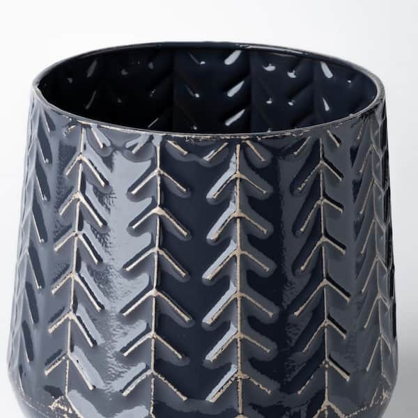 Gemma I Ceramic Glossy Dark Blue Chevron Vase