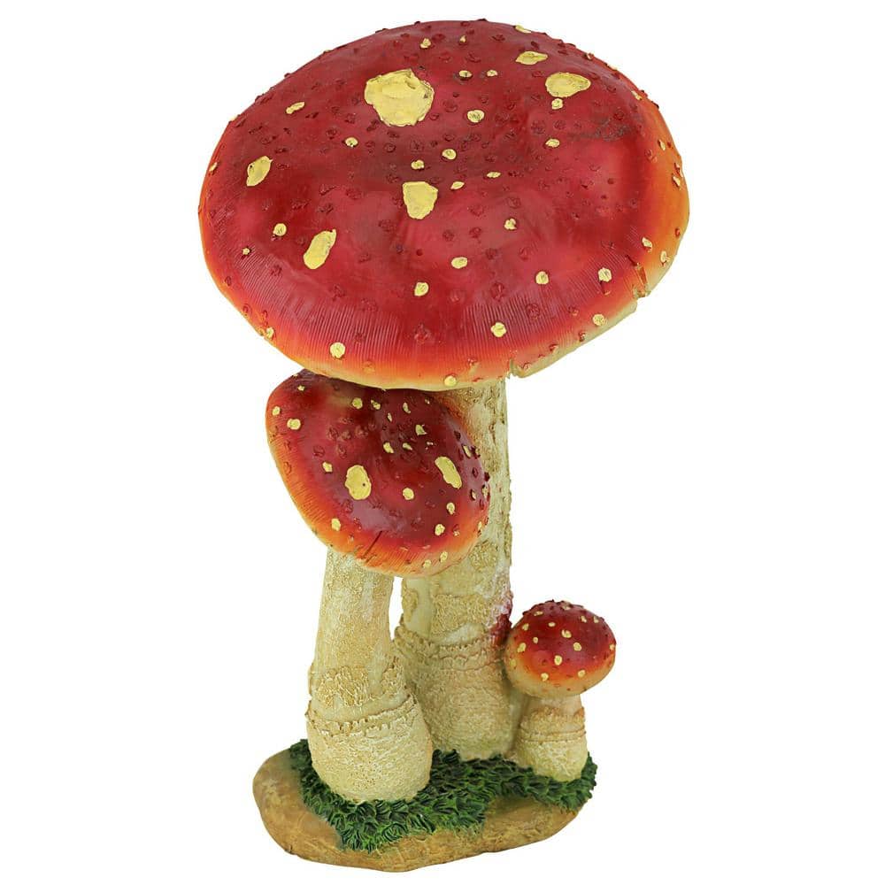 Mystic Forest Red and Tan Resin Mushroom Statue