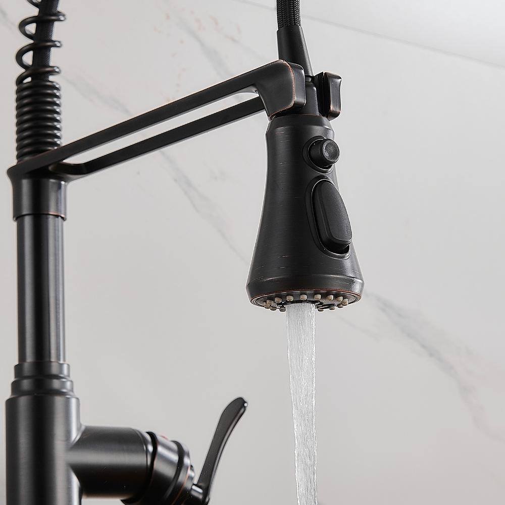 Oil-Rubbed Bronze High-Arc Kitchen Faucet with Pull-Down Spray