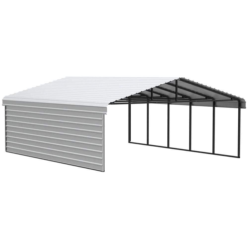 ARROW 20 ft. W x 24 ft. D x 9 ft. H Eggshell Galvanized Steel Carport with 1-Side Wall Kit (CPH202409ECL1)