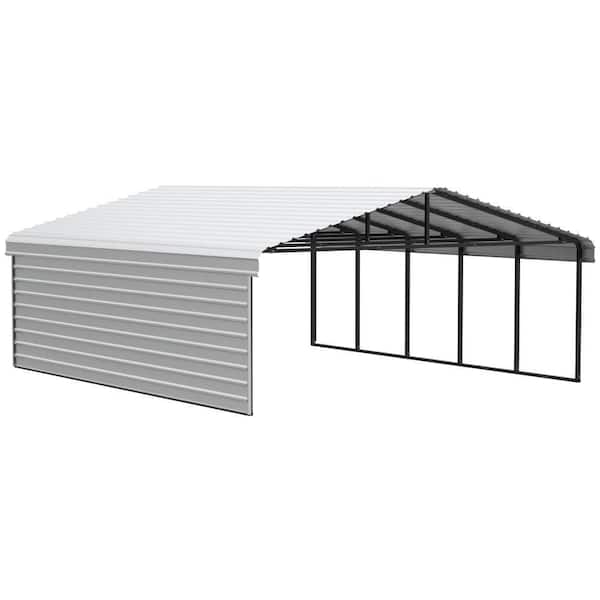 20 ft. W x 24 ft. D x 9 ft. H Eggshell Galvanized Steel Carport with 1-Side Wall Kit