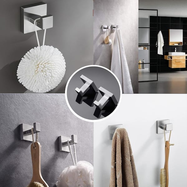 Wall Mounted 4-Pieces J-Hook Robe/Towel Hook Square Coat Hooks in Brushed Nickel