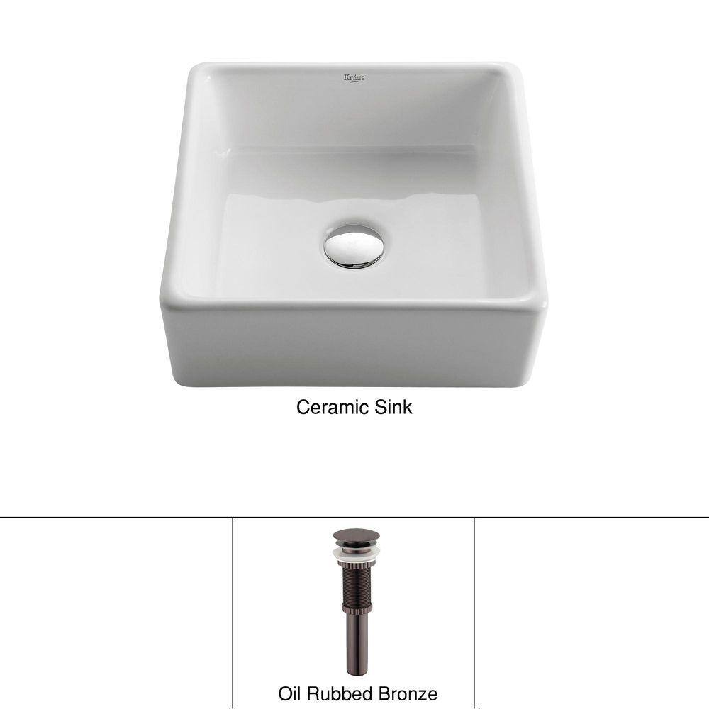 Modern Square Above-Counter White Ceramic Vessel Bathroom Sink