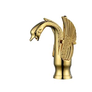 Swan Single Hole Single-Handle Bathroom Faucet And Pop Up Drain & Overflow Cover in Gold