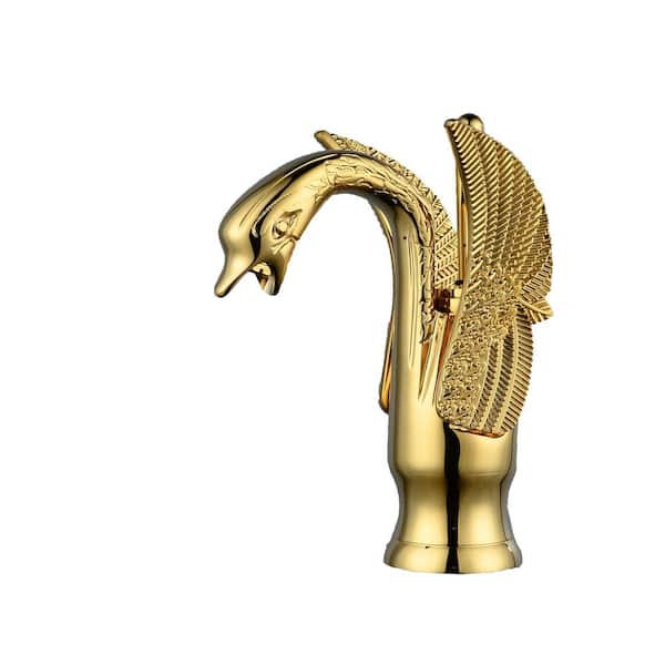 BWE Swan Single Hole Single-Handle Bathroom Faucet And Pop Up Drain & Overflow Cover in Gold