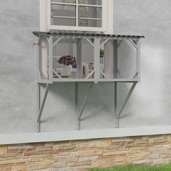 Wood Cat Enclosure Large Run Playpen, Cat Window Perch, Window Catio Hammock for Safely Enjoying The Outdoor Sights