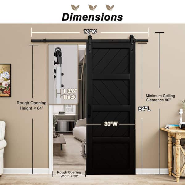EH PUERTA 30 in. x 84 in. Black Finished 4-Lite Wave Pattern Style
