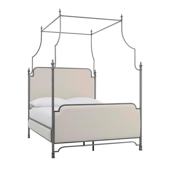 Home Decorators Collection Adelina Silver Metal King Canopy Bed with Ivory Fabric (80.5 in W. X 96 in H.)