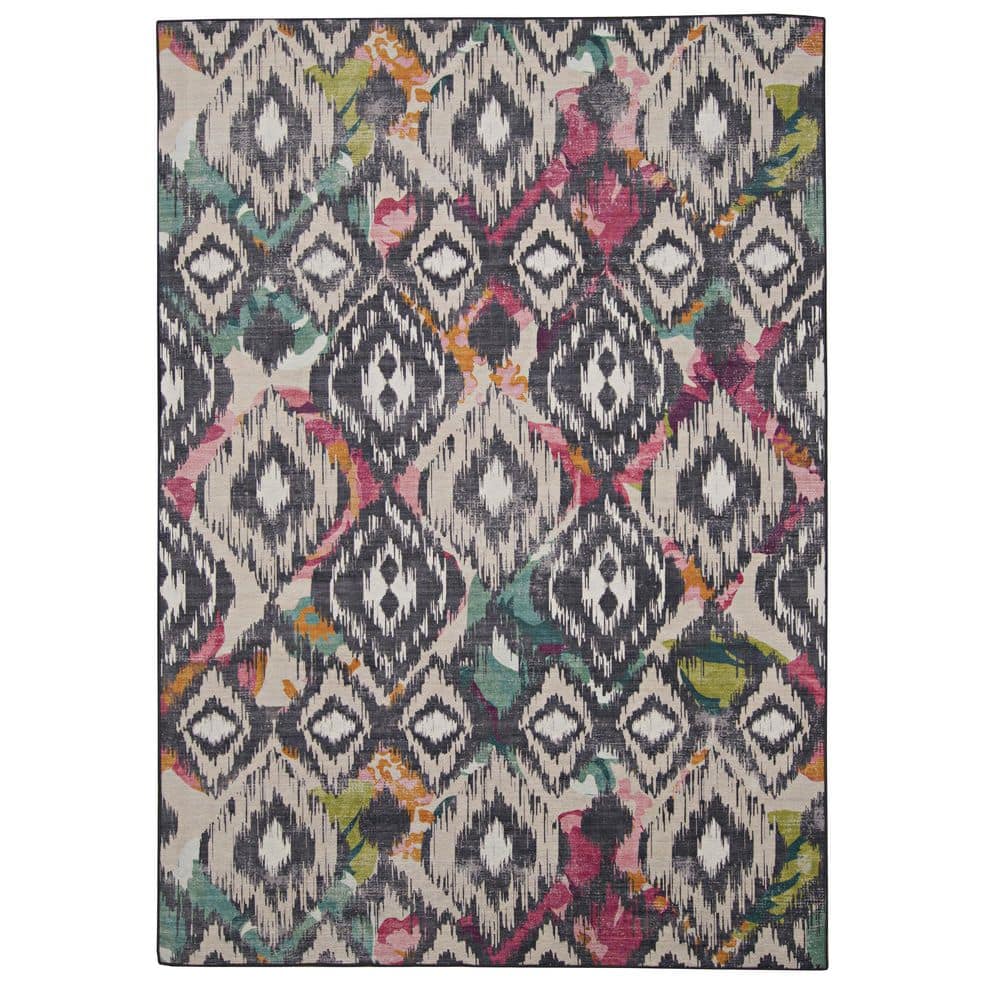 Linon Home Decor Grayson Ivory and Charcoal 2 ft. W x 3 ft. L Washable