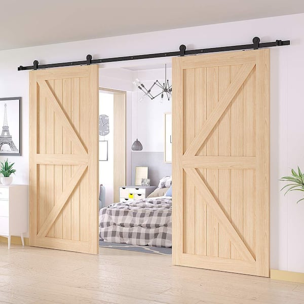 10 ft. /120 in. Top Mount Sliding Barn Door Hardware Track Kit for Double Doors with Non-Routed Floor Guide 10 ft. /120 in. Top Mount Sliding Barn Door Hardware Track Kit for Double Doors with Non-Routed Floor Guide