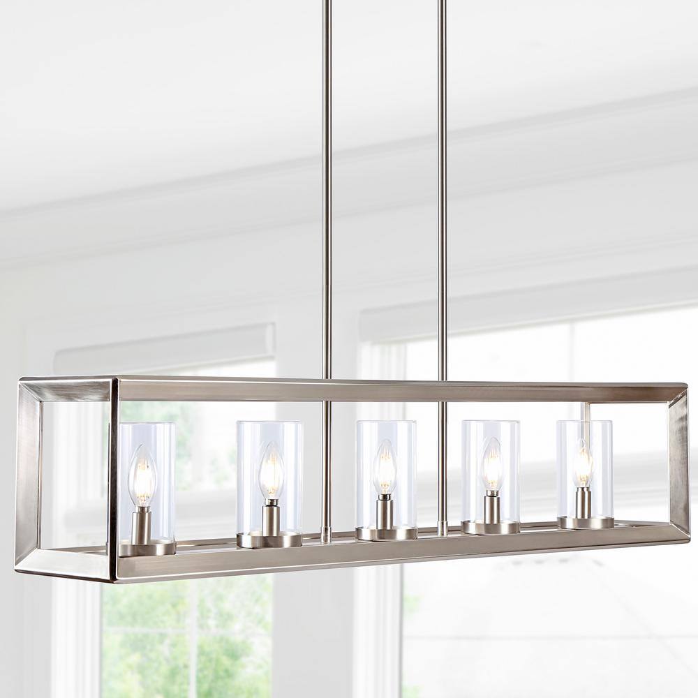 Anna 38.5" Nickel Linear 5-Light LED Glass Pendant