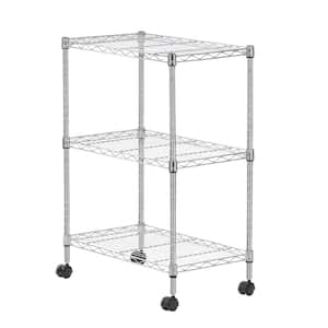 3-Shelf Adjustable Metal Wire Storage Unit with Optional Wheel Casters, Chrome (23.5 in W x 32 in H x 14 in D)