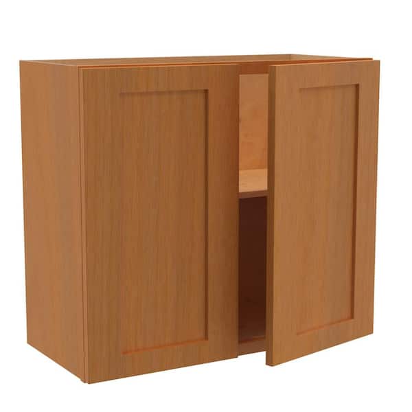 Home Decorators Collection Newport 27 in. W x 12 in. D x 24 in. H Assembled Plywood Wall Bridge Kitchen Cabinet in Cinnamon with Soft Close