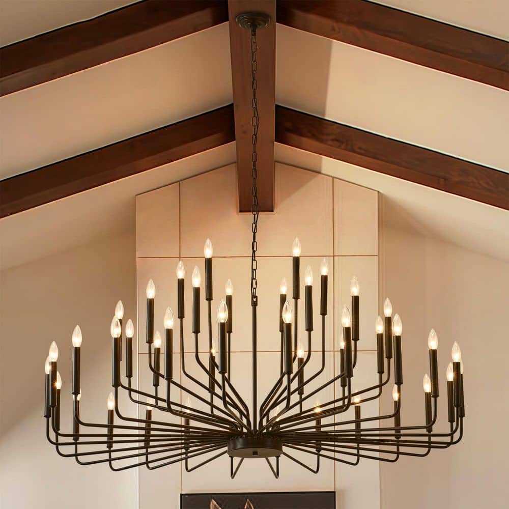 BAOURE 42-Light Farmhouse Chandelier Dining Room Black Hanging