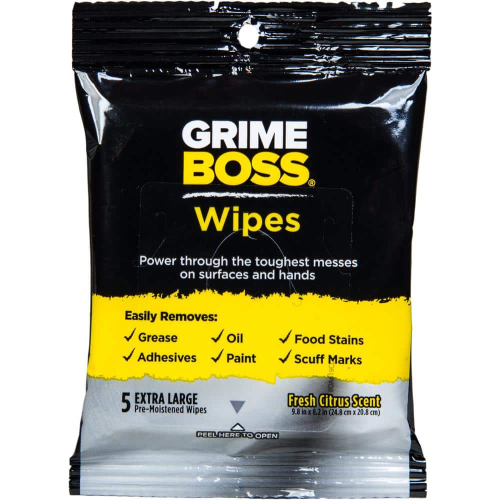 Grime Boss 5-Count Surface and Hand Wipes Heavy Duty Cleaning Wipes for  Removing Paint, Grease and Adhesives with Skin Safe Formula Q451R05 - The  Home