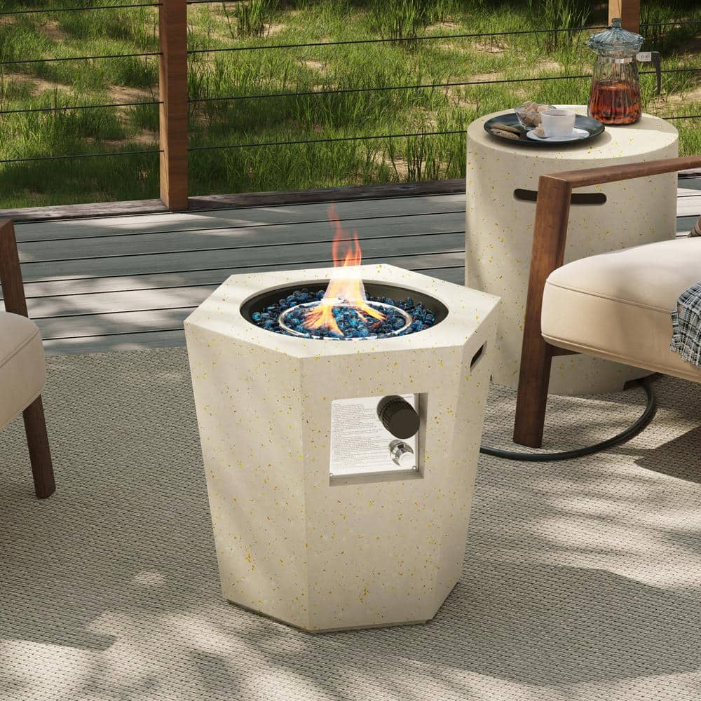 24 in. x 22 in. 40,000 BTU Beige Hexagon Geometric Terrazzo Outdoor Propane Gas Fire Pit Table with Propane Tank Cover -  UPHA, 24SMS-6BX-MH