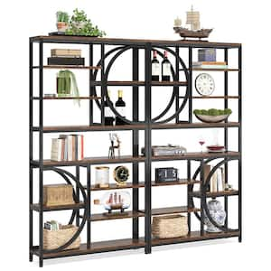 Eulas 76.77 in. Tall Brown Wood 8-Shelf Etagere Bookcase, Industrial Book Shelf with Storage for Home Office, Set of 2