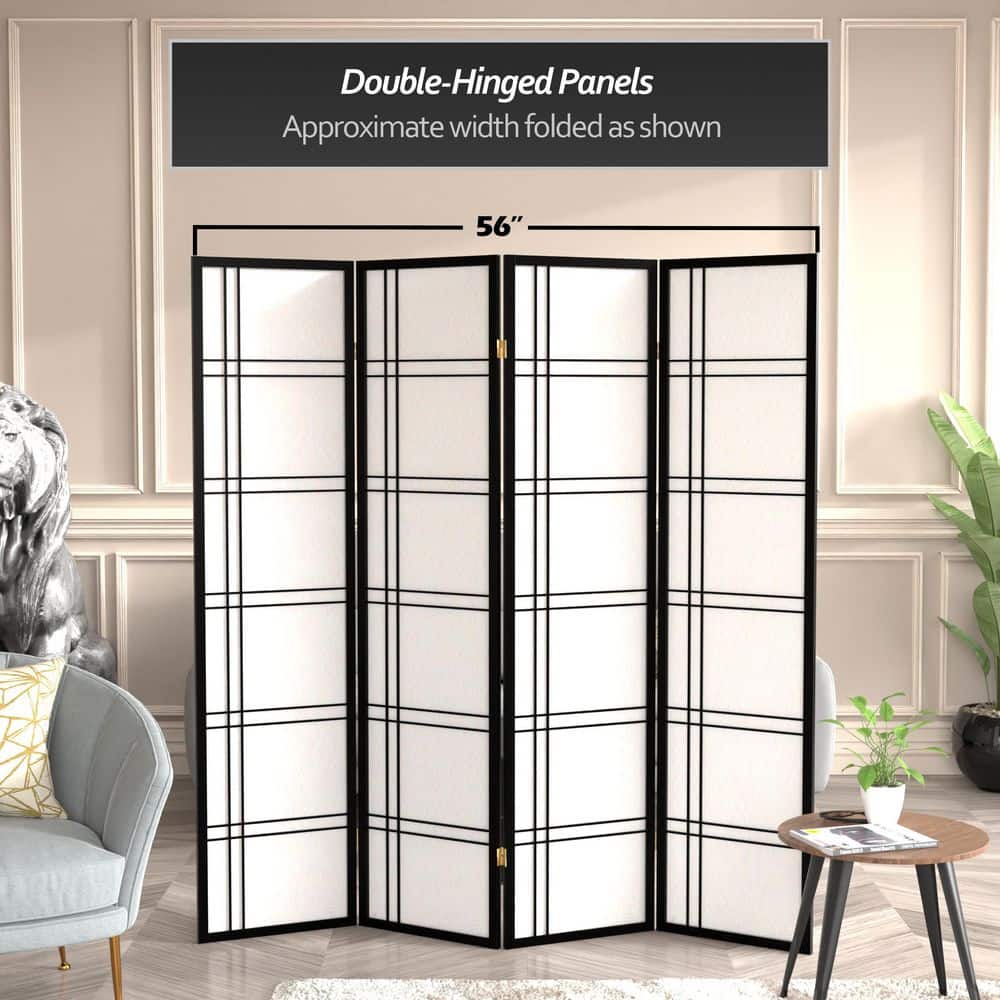 Black Hardwood and Rice Paper 4-Panel Shoji Room Divider