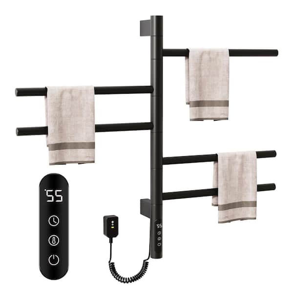 85W Wall-Mounted 180° Rotating Heated Towel Rack Towel Warmer with 1-9H Timer 115°F-155°F in Matte Black