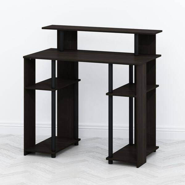 Furinno Tomi 35.63 in. Rectangular Walnut Wood Desk with Hutch