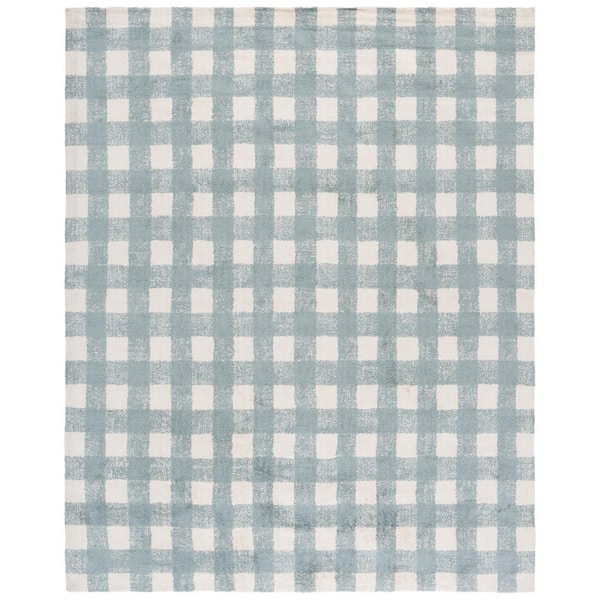 Easy Care Ivory/Teal 8 ft. x 10 ft. Solid Lattice Grid Area Rug