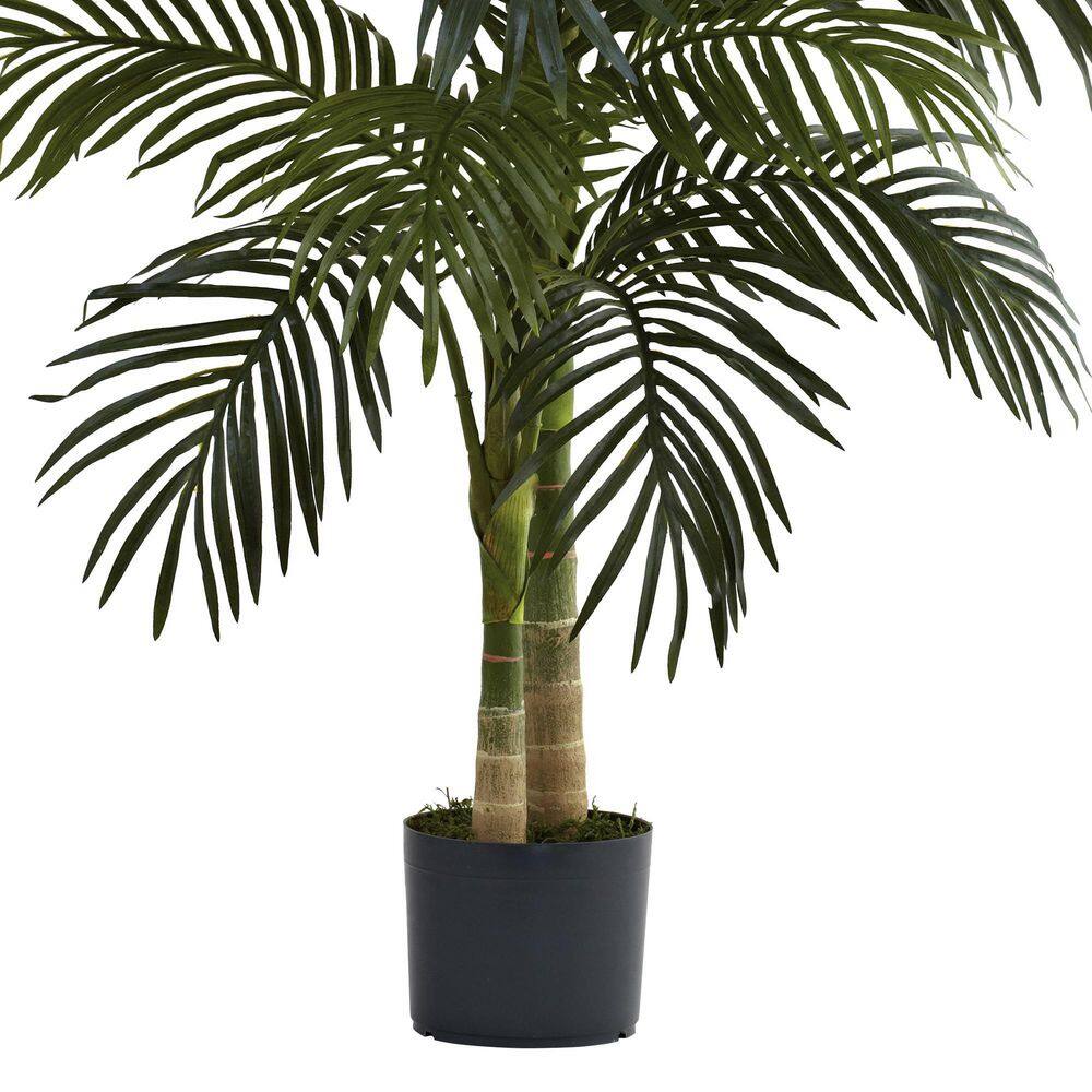 4 ft. Green Silk and Plastic Palm Outdoor Floor Plant