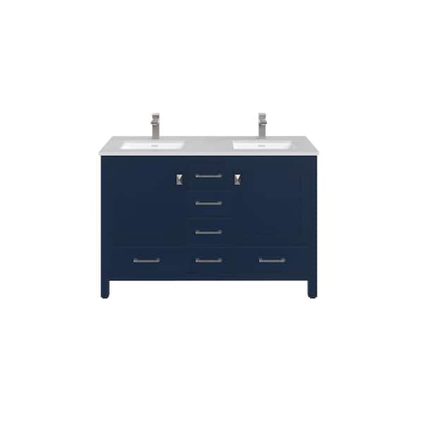 London 48 in. W x 18 in. D x 34 in. H Double Bathroom Vanity in Blue with White Carrara Marble Top with White Sinks