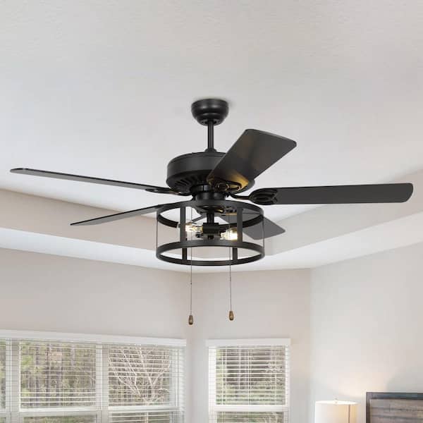 Parrot Uncle Urbana 52 in. Indoor Industrial Matte Black Ceiling Fan with Light Kit and Pull Chain