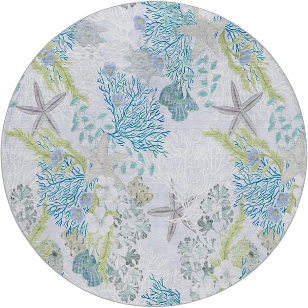 Dream Shag Premium Machine Washable Abstract ADS180 Aqua 8 ft. x 8 ft. Round Rug