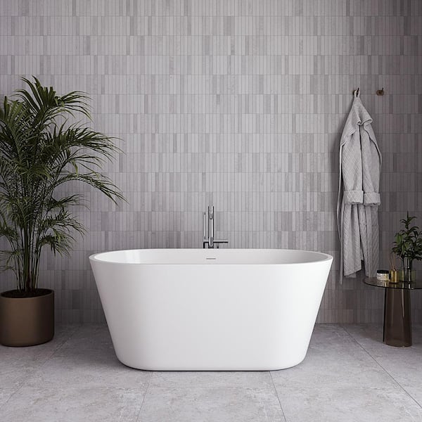 54 in. x 29 in. Acrylic Freestanding Soaking Bathtub in Glossy White with Polished Chrome Drain