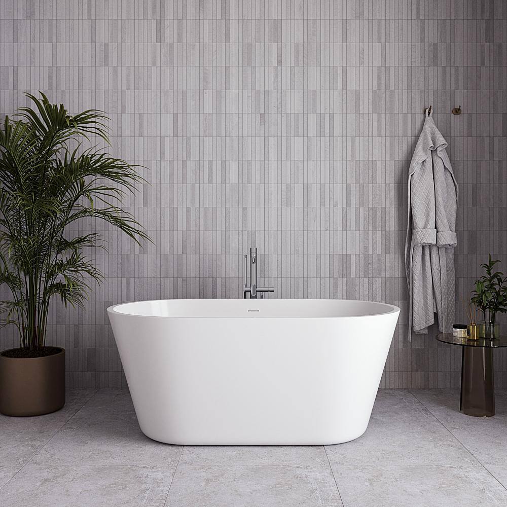 54" Glossy White Acrylic Freestanding Soaking Tub with Polished Gold Trim