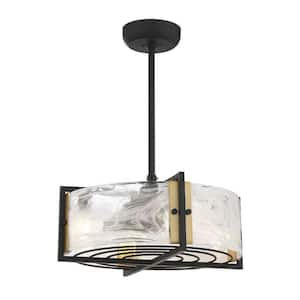 Hayward 23 in W x 15.36 in H 4-Light Indoor Matte Black/Brass Fan D'lier Ceiling Fan with Strie Piastra Glass and Remote