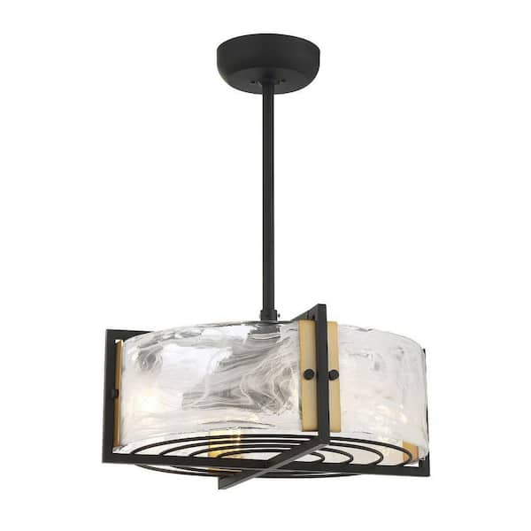 Savoy House Hayward 23 in W x 15.36 in H 4-Light Indoor Matte Black/Brass Fan D'lier Ceiling Fan with Strie Piastra Glass and Remote