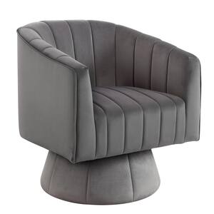 Grey Velvet Upholstered Comfy Swivel Accent Chair Mid Century Modern Barrel Chair for Living Room Bedroom