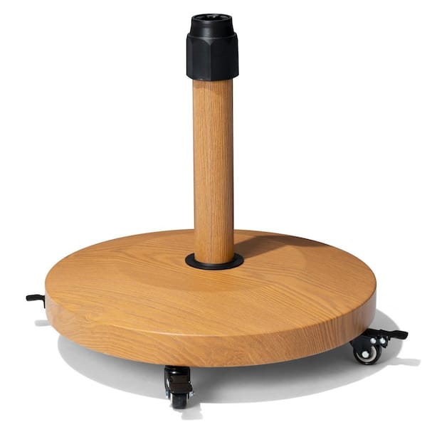 Crestlive Products 55 lb. Metal Cement Pouring Patio Umbrella Base with Wheels in Wood-Grain