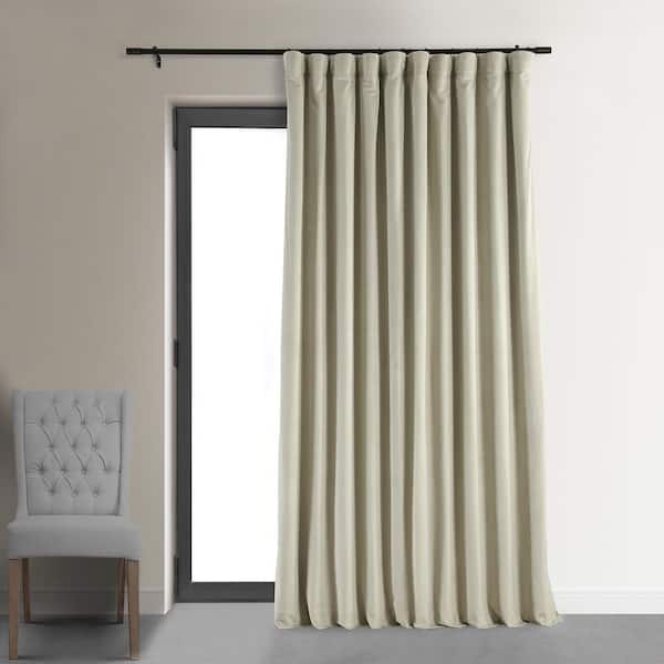 & Furnishings Cool Beige Velvet Rod Pocket Blackout Curtain - 100 in. W 96 in. L (1 Panel) VPCH-VET160405-96 - The Home Depot