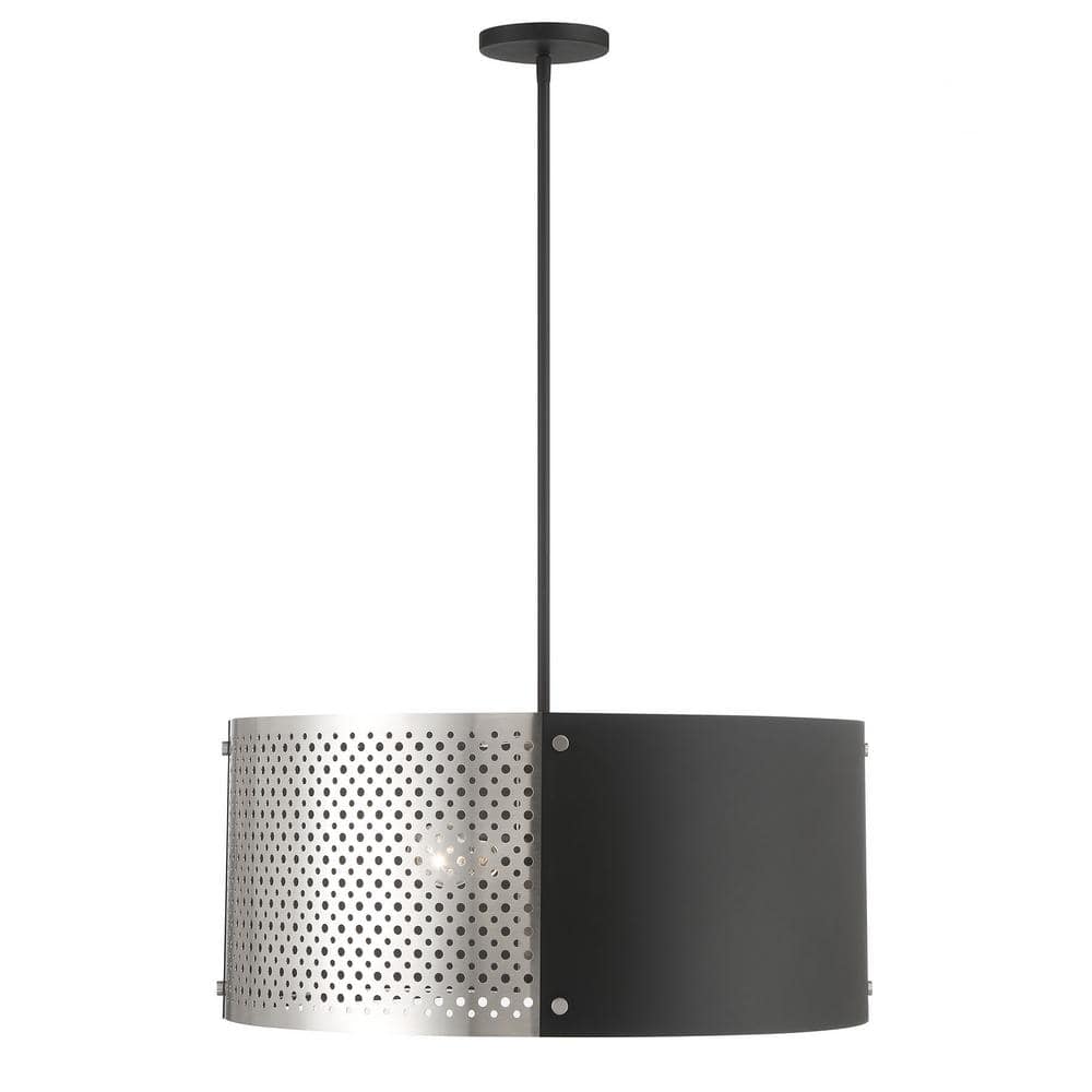 Noho 4-Light Brushed Nickel Drum Pendant with Sand Coal Accents
