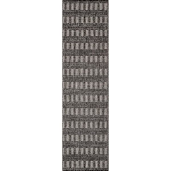 Well Woven Medusa Stria Black 2 ft. 7 in. x 9 ft. 10 in. Runner Indoor/Outdoor Area Rug