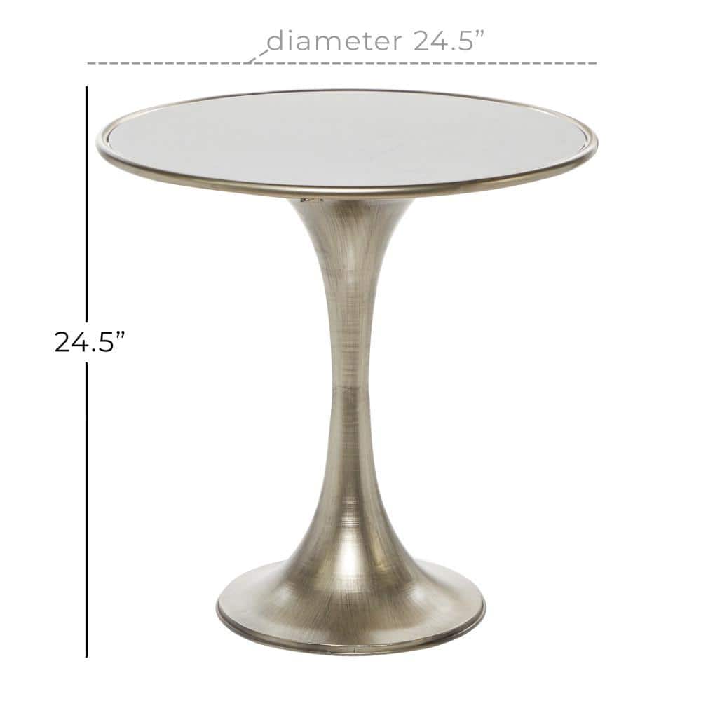 Sleek 30" Round Silver Metal and Marble Accent Table