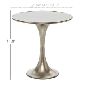 25 in. Silver Large Round Marble End Accent Table with White Marble Top