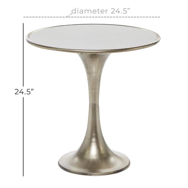 25 in. Silver Large Round Marble End Accent Table with White Marble Top
