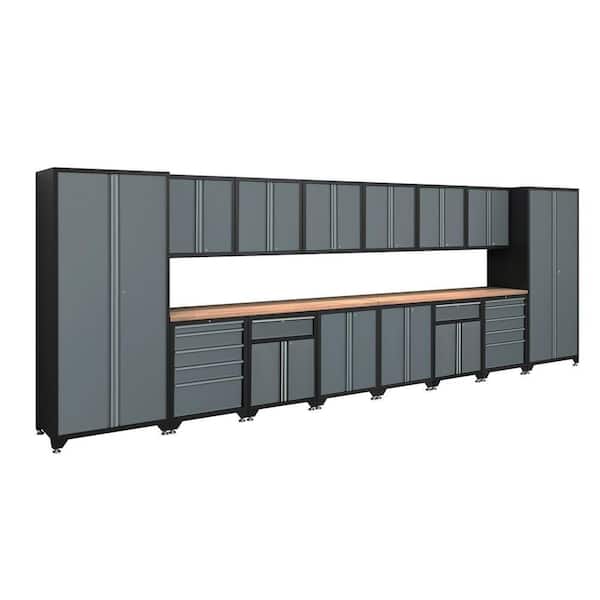 NewAge Products Pro Series 83 in. H x 240 in. W x 24 in. D Welded Steel Garage Cabinet Set in Grey (16-Piece)