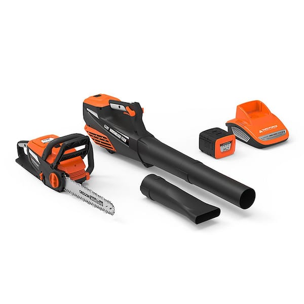 YARD FORCE YF60vRX-HHC7 60-Volt Cordless 2.5 Ah Lithium-Ion Leaf Blower, Chainsaw, Battery and Charger Combo Kit (4-Tool) - 1