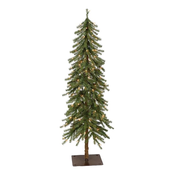 Puleo International 4 ft. Green Pre-Lit Alpine Artificial Christmas Tree with 100-Lights