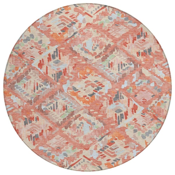 Chantille Machine Washable Indoor/Outdoor Abstract ACN1328 Coral 8 ft. x 8 ft. Area Rug