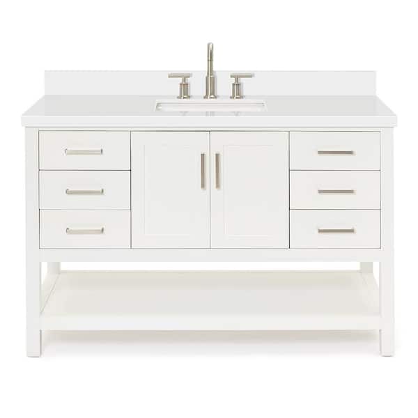 Magnolia 54 in. W x 22 in. D x 36 in. H Bath Vanity in White with Pure Quartz Vanity Top in White with White Basin