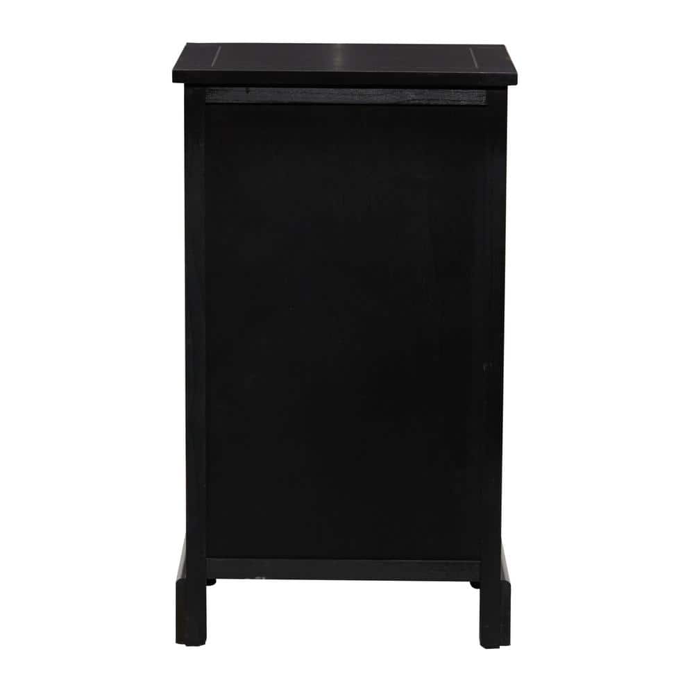 Black Pinewood Accent Table with Wicker Basket Drawers