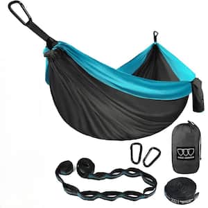 10.4 ft. 2-Person Portable Camping Hammock in Gray and Sky Blue with Carabiners, Tree Straps and Storage Bag